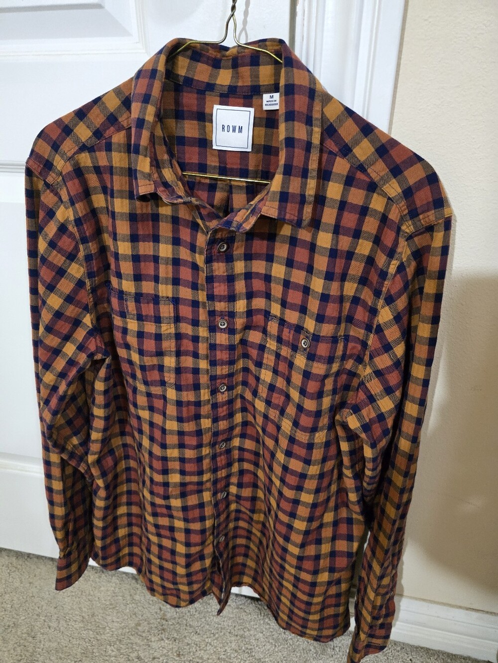 Rowm Men's Orange & Navy Plaid Button-Down Shirt